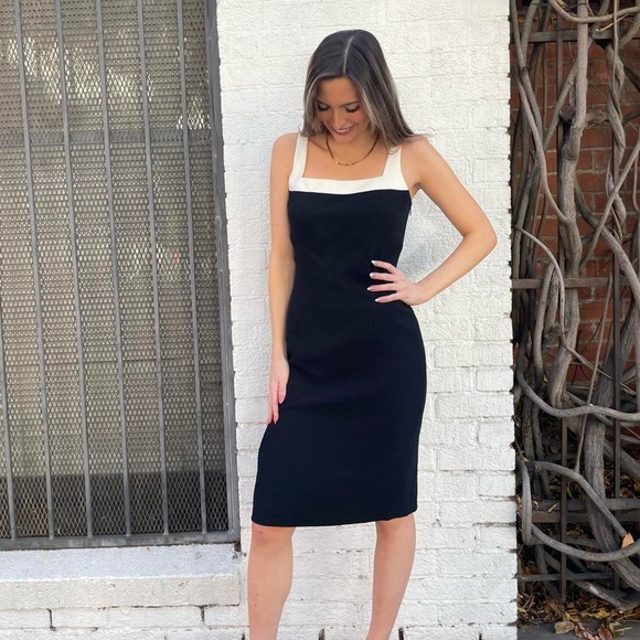 Ann Taylor Dresses & Skirts - Vtg Ann Taylor black and white business midi dress with square neckline sz 4